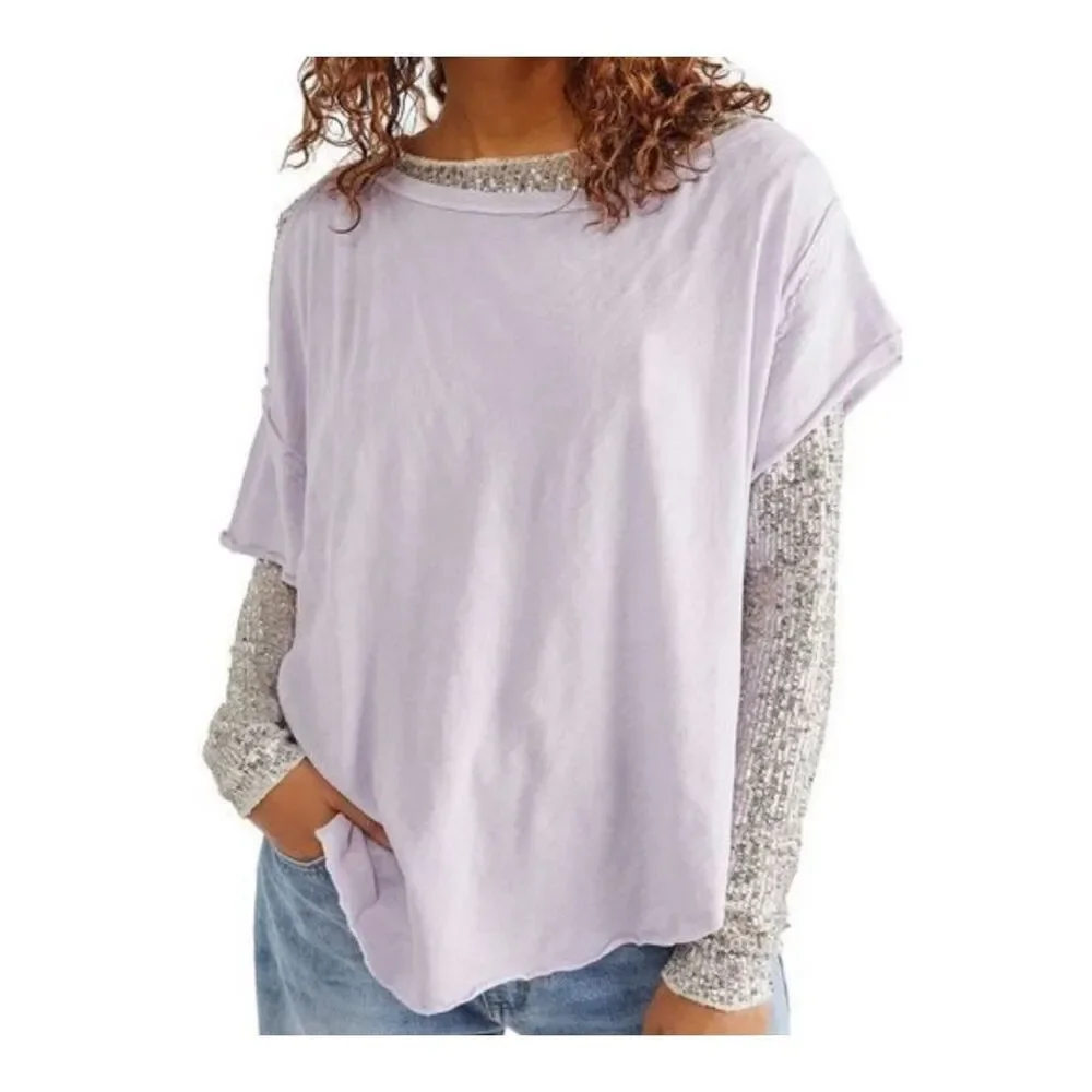 Free People we the free U Fancy Slouchy Tee oversized in lavender Women’s M NEW - Picture 5 of 10